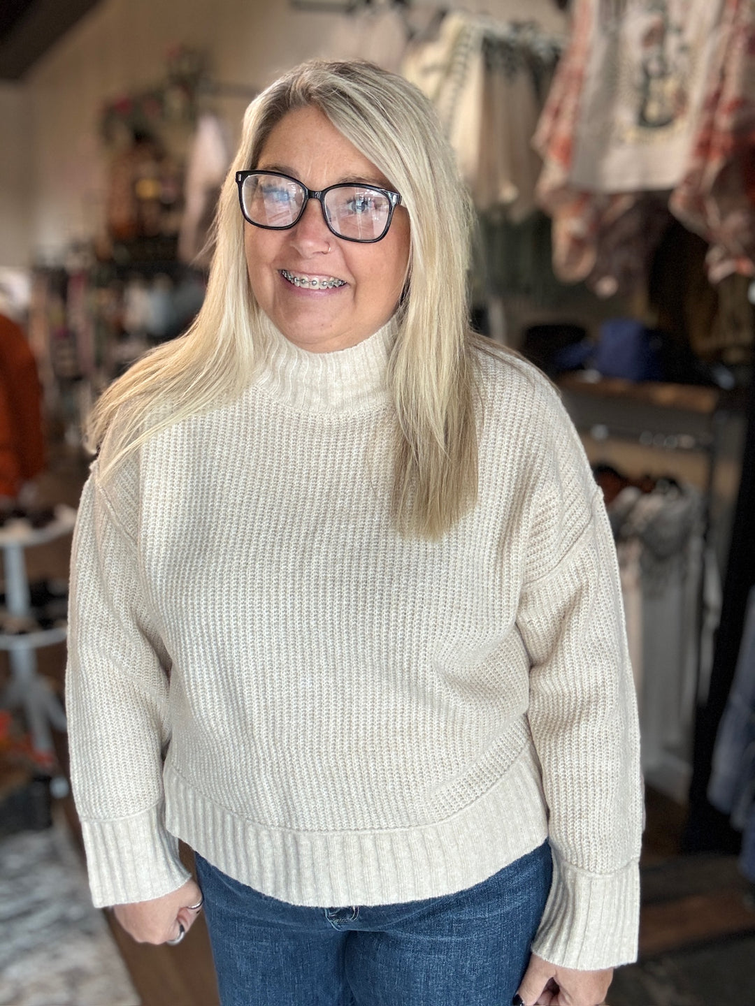 Oatmeal Mock Neck Sweater