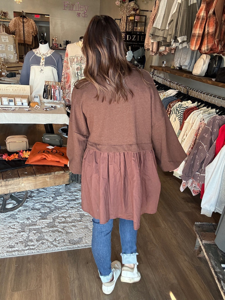 Brown Ruffle Skirt Tunic