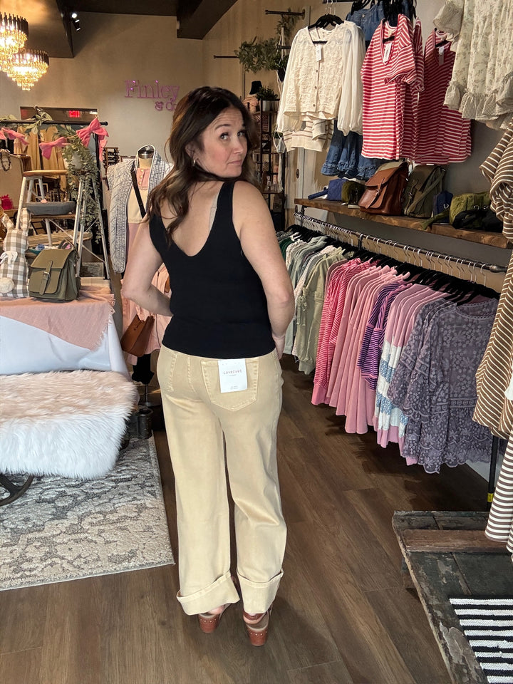 Lovervet Beige Wide Leg Cuff Jeans