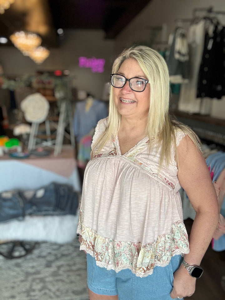 Rosebud Pink Lacey Tank