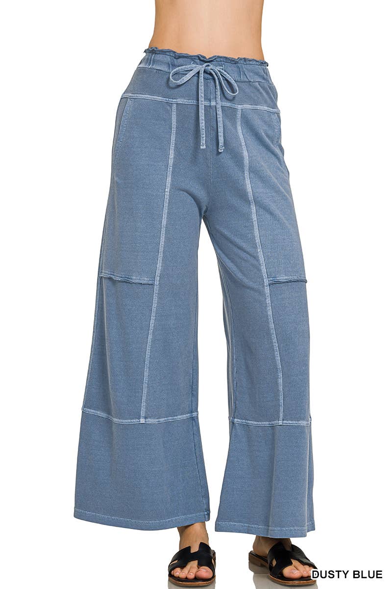 `French Terry Washed Wide Leg Pants w/ Pockets