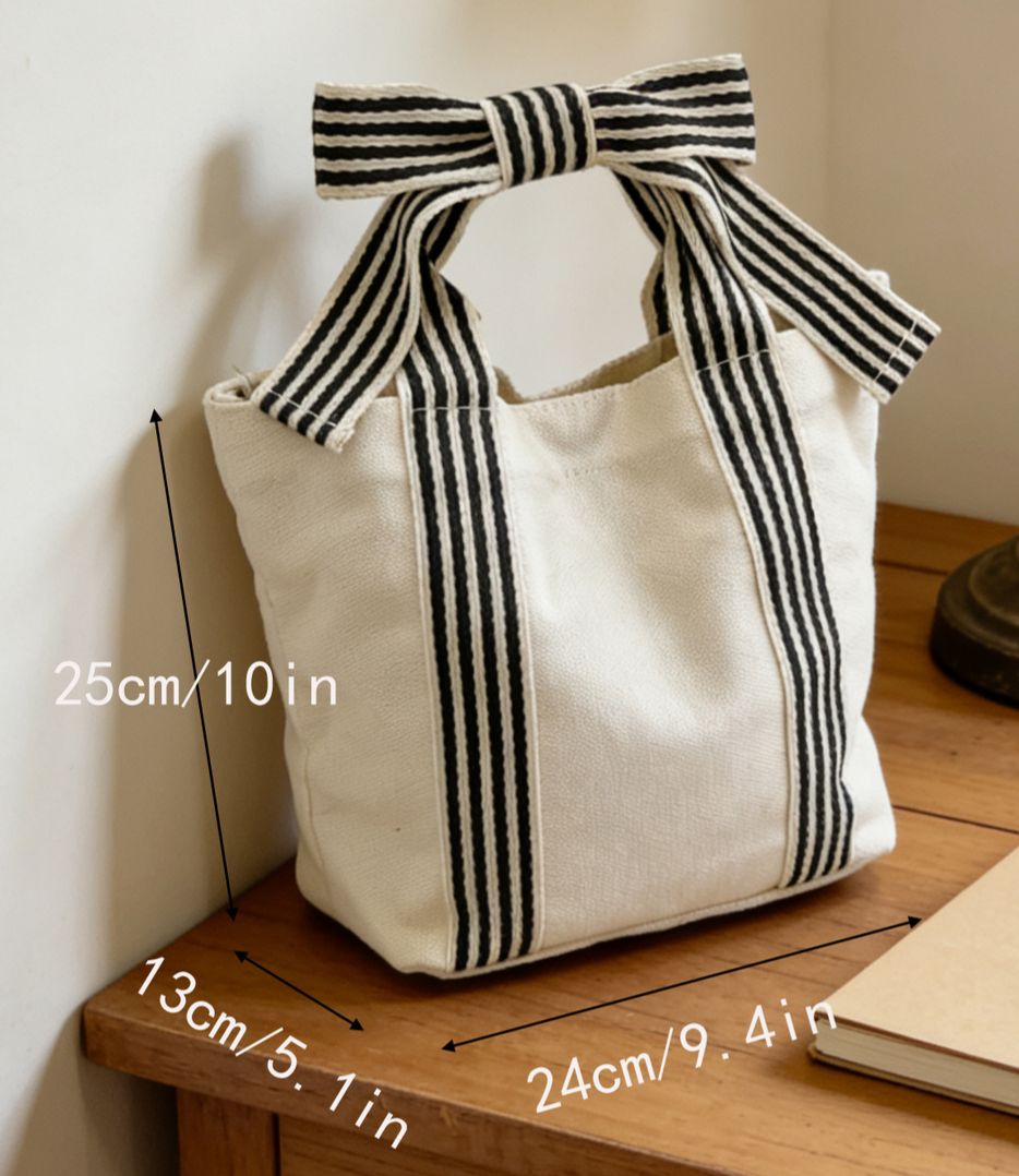 Striped Tote Bag Beach Bow Handle