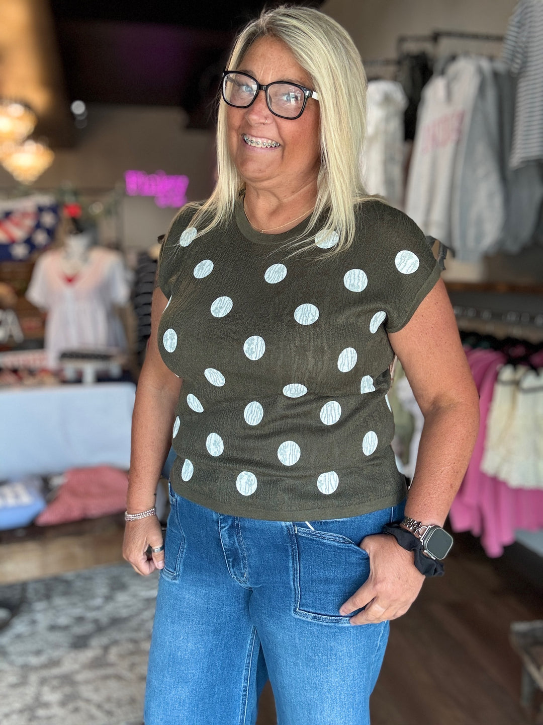 Olive Polka Dot Darling Top