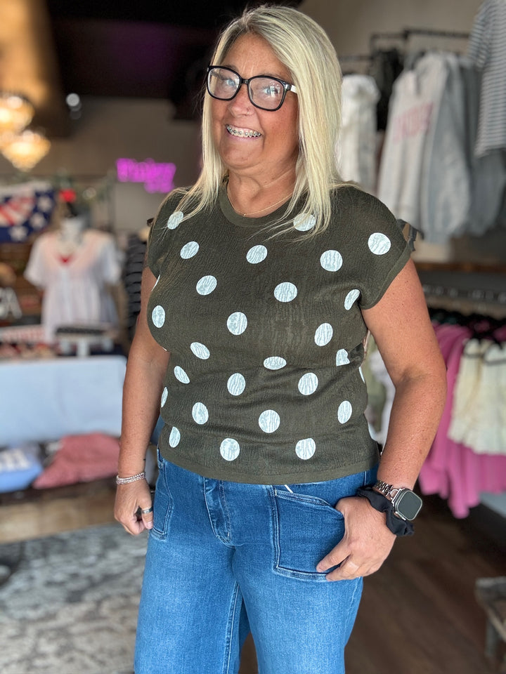 Olive Polka Dot Darling Top
