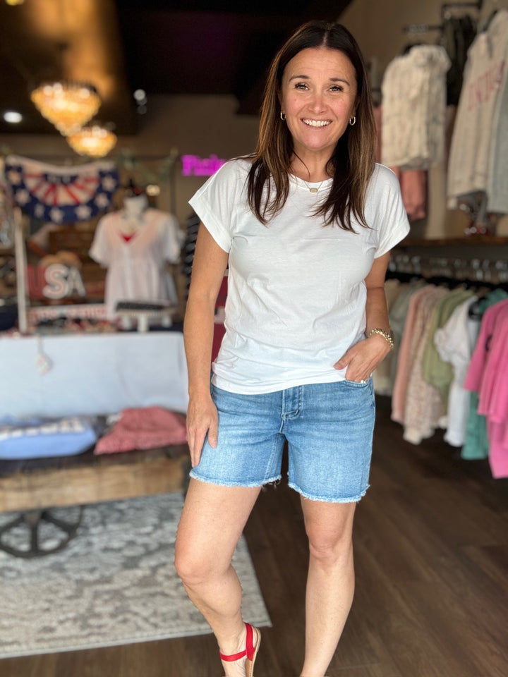 Lovervet High Rise Midi Denim Shorts