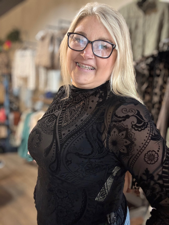 Paisley Black Mesh Top