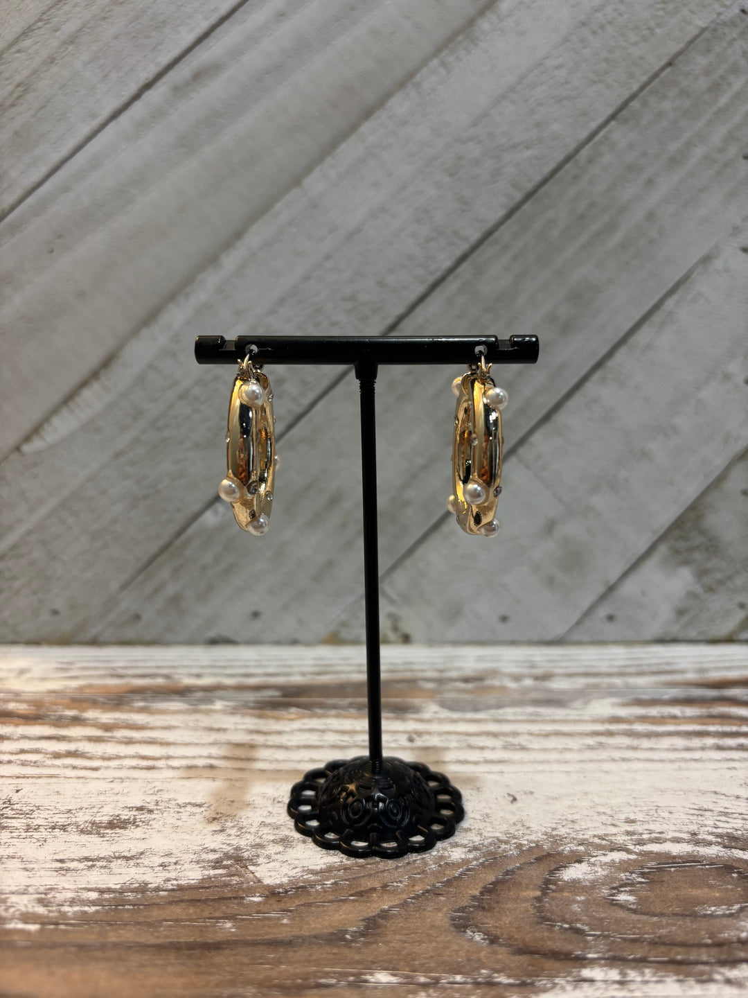 Pearl Studded Gold Hoops