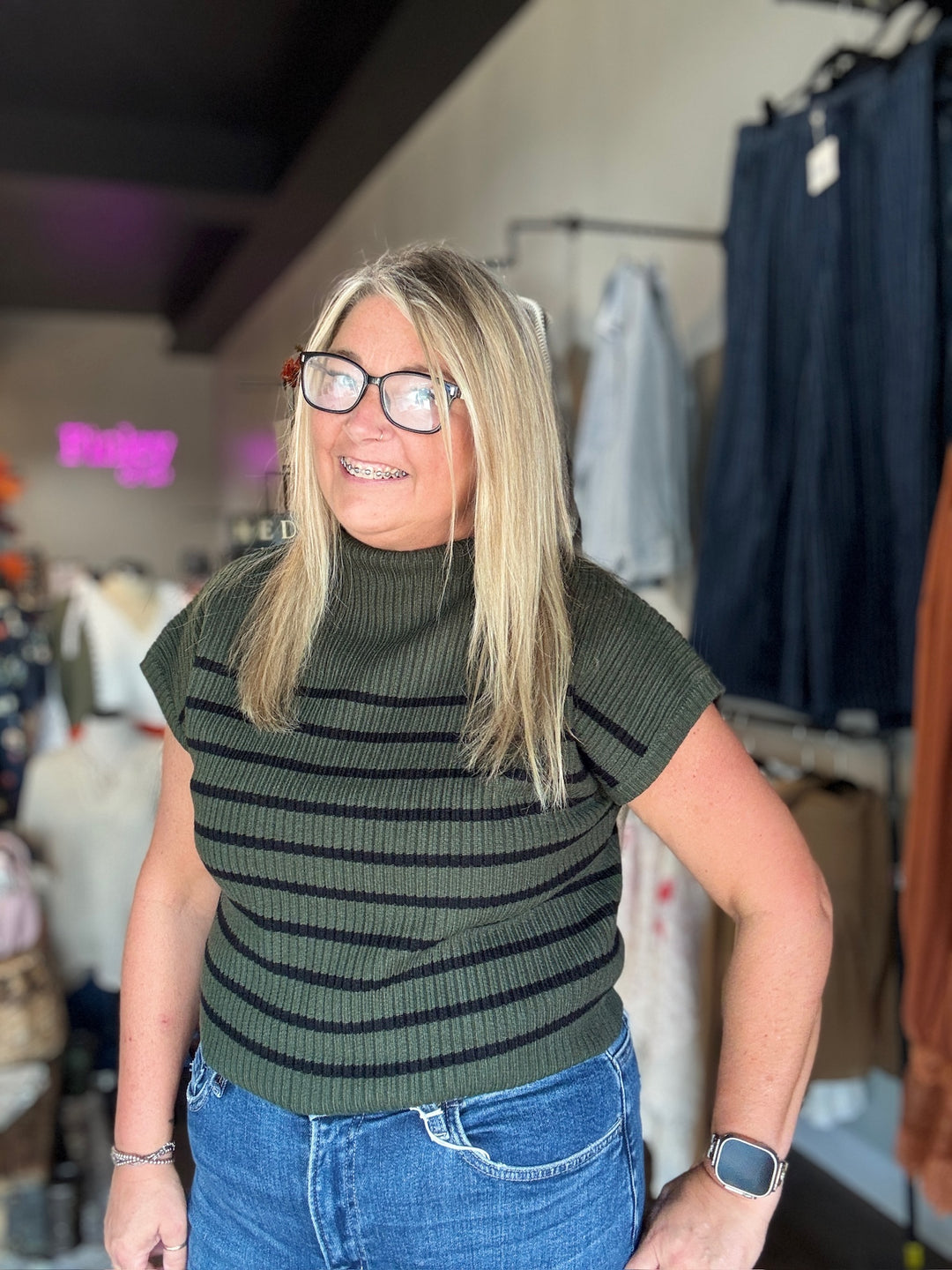 Forest Nights Striped Sweater Top