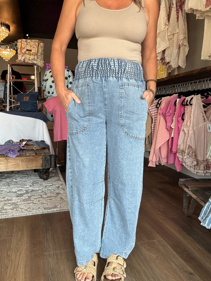 Denim Days Smocked Waist Pants
