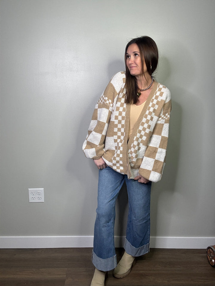 Checkered Knit Cardigan