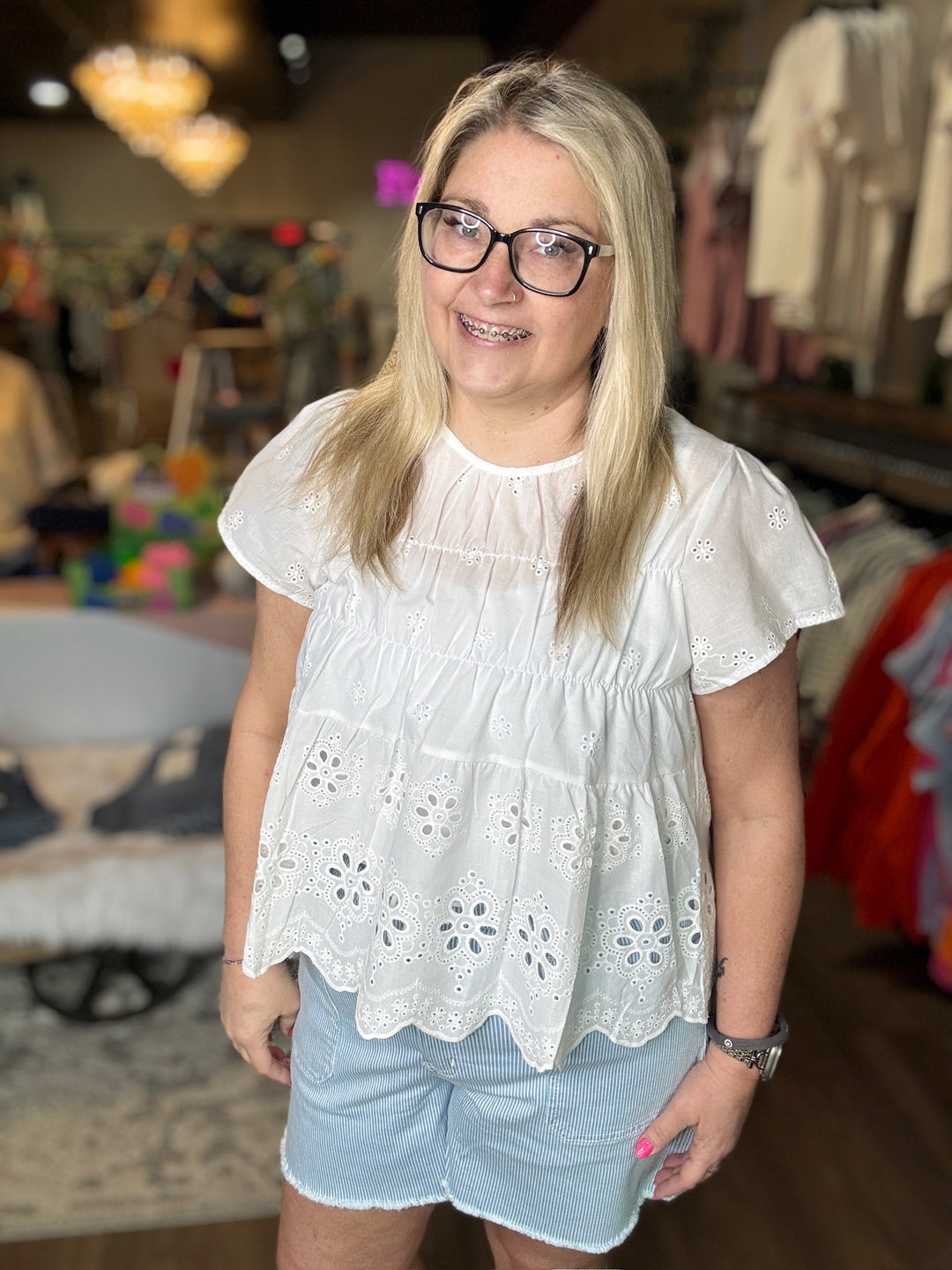 White Babydoll Eyelet Top