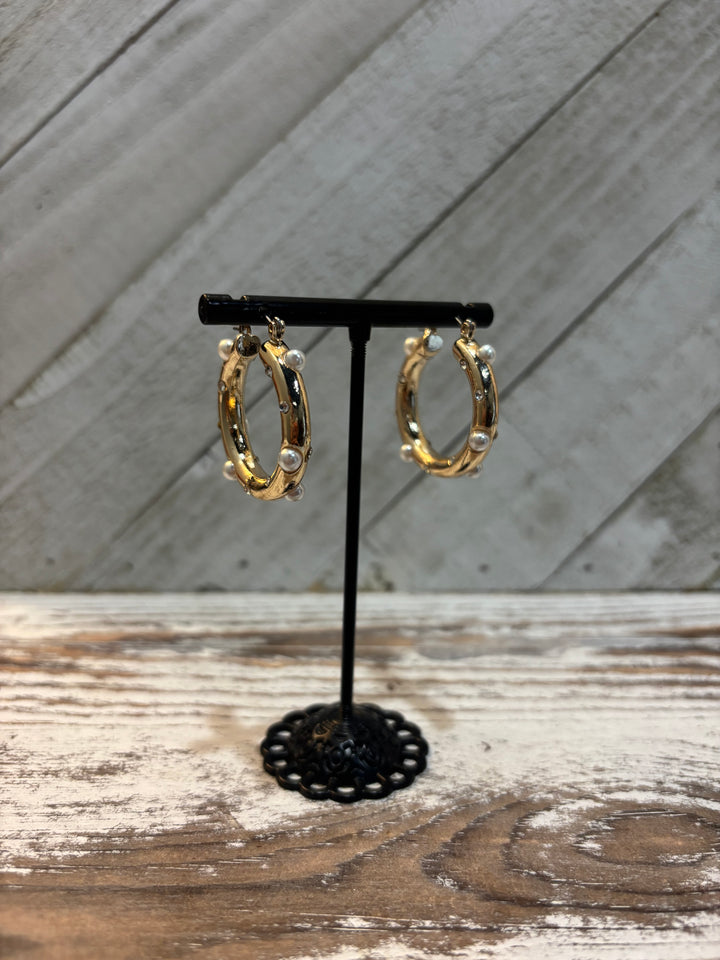 Pearl Studded Gold Hoops
