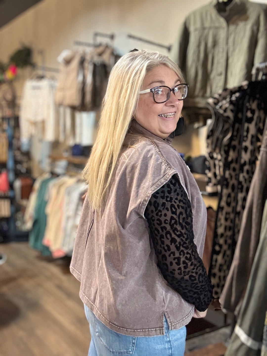 Washed Brown Sleeveless Tee