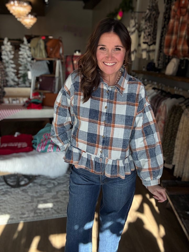 Oversized Ruffle Hem Flannel