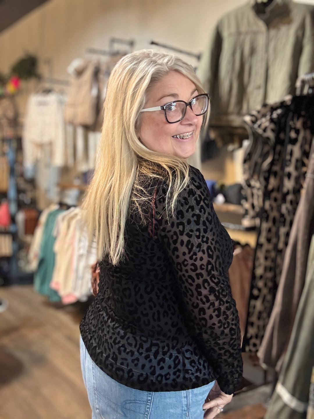 Leopard Black Mesh Top