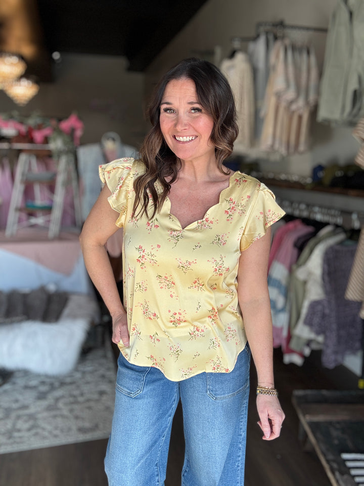 Buttercream Floral Scalloped Top