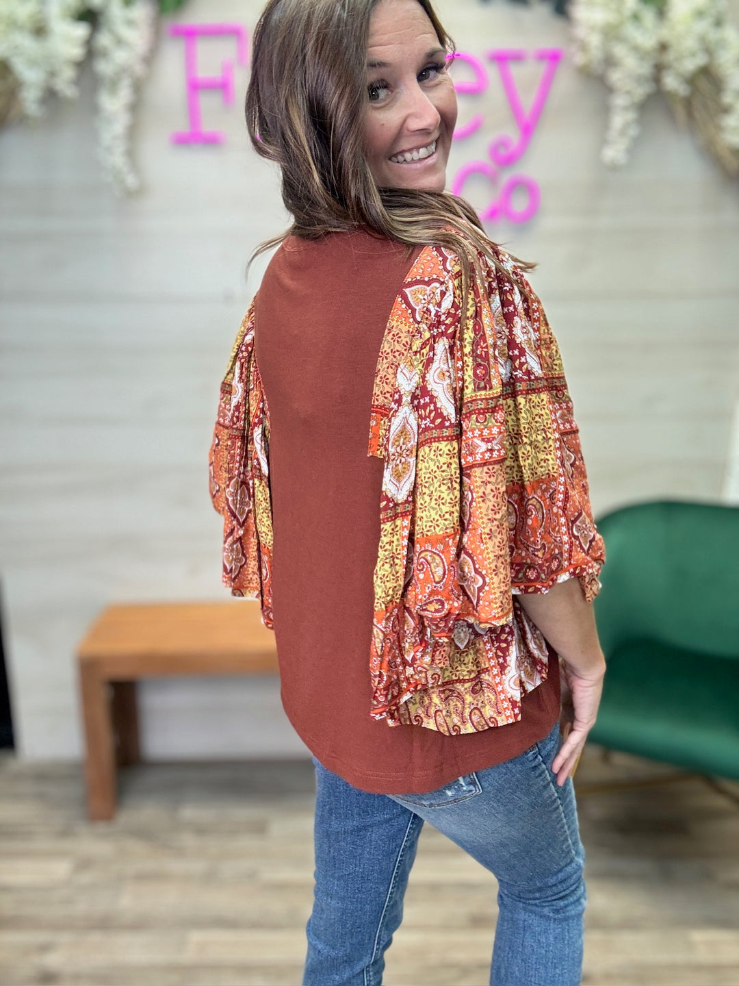 Paisley Ruffle Sleeve Top