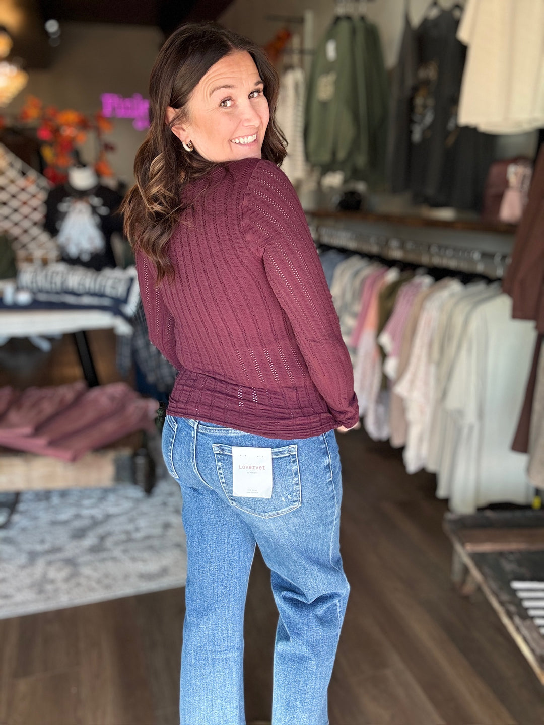 Pointelle Stripe Scoop Neck Top