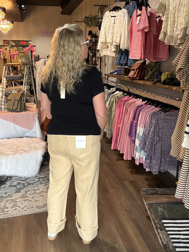 Lovervet Beige Wide Leg Cuff Jeans