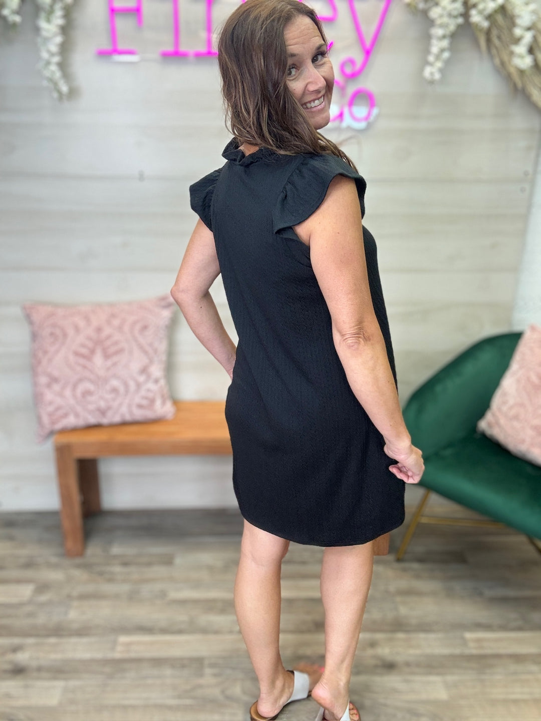 Black Ruffle Collar Dress