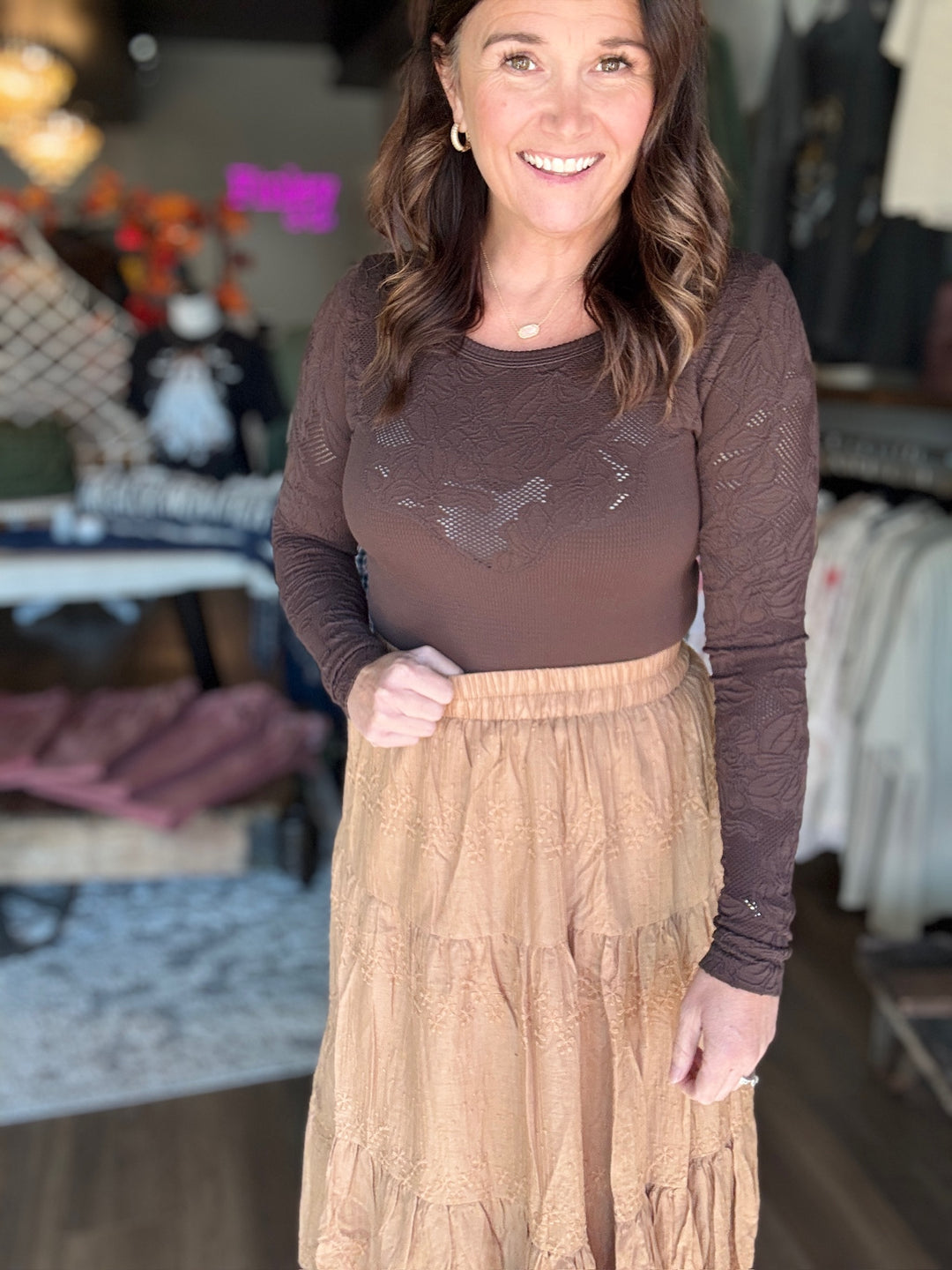 Floral Lace Ribbed Top