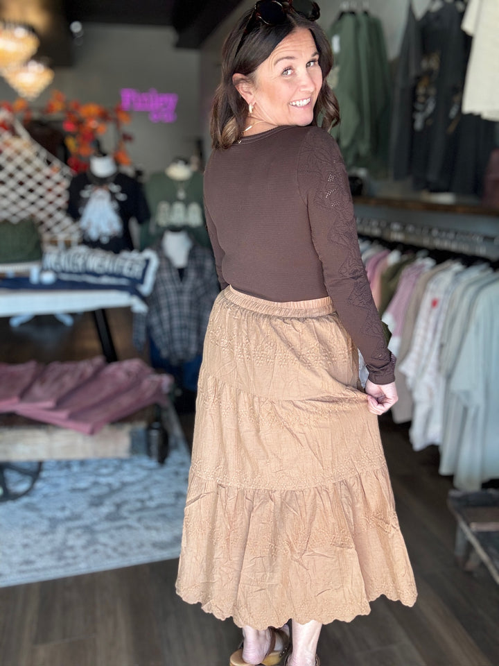 Floral Lace Ribbed Top