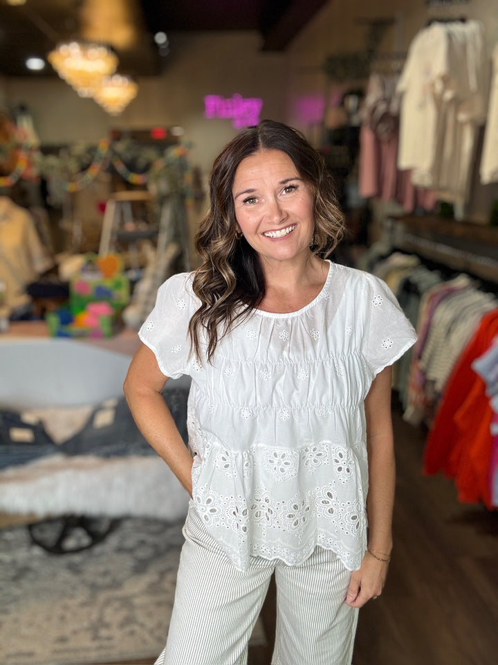 White Babydoll Eyelet Top