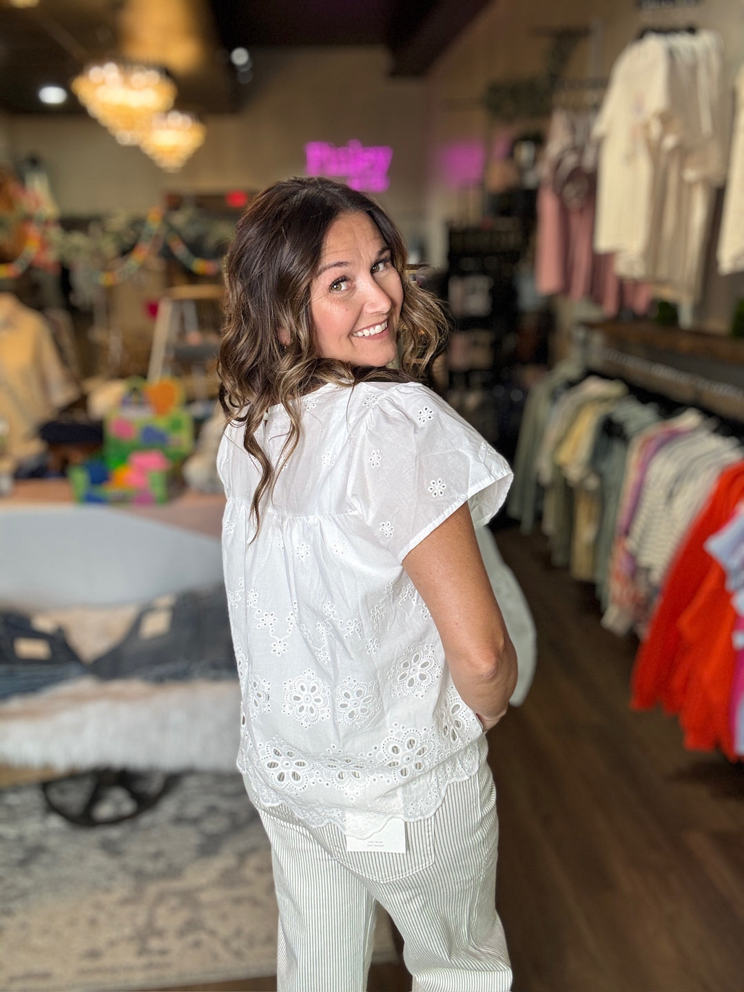 White Babydoll Eyelet Top