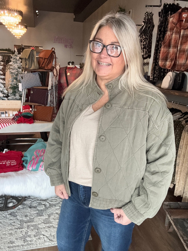 Olive Washed Quilted Jacket