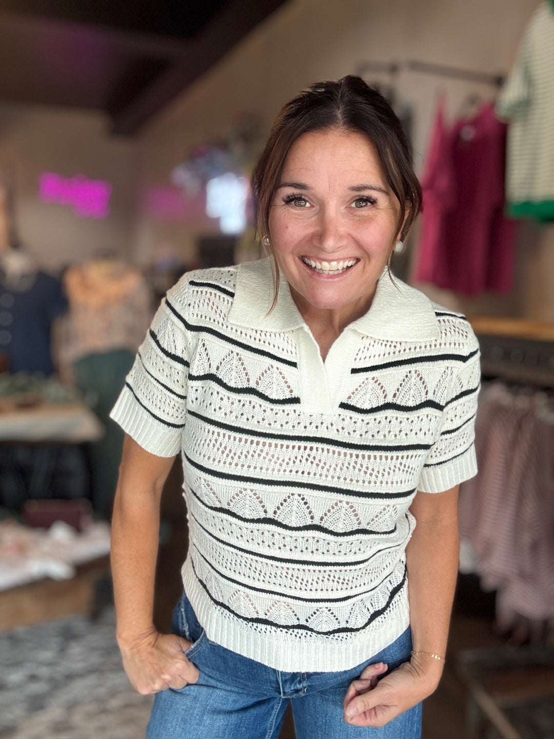 Collared Knit Short Sleeve Top