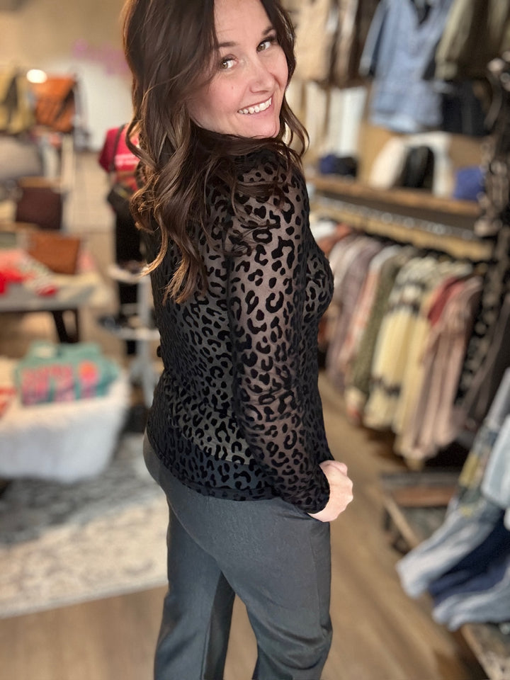 Leopard Black Mesh Top