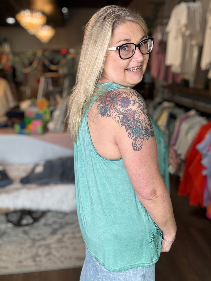 Spring Emerald Floral Lace Tank