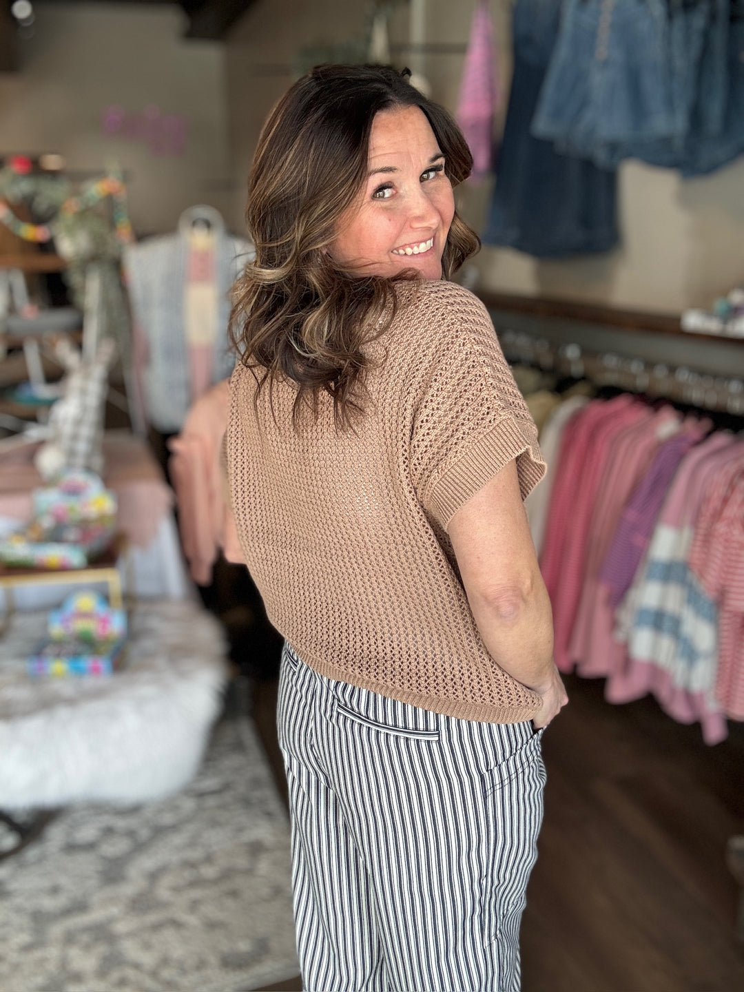 Taupe Open Knit Top