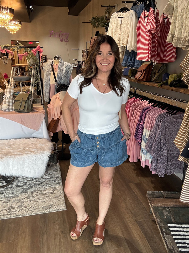 Spring Pleated Denim Shorts