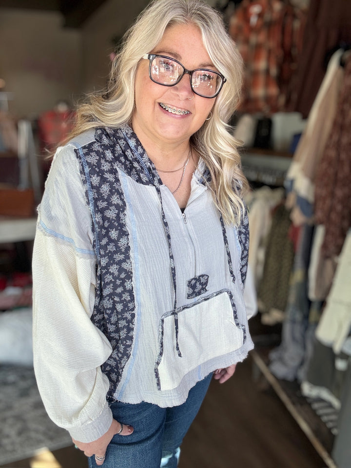 POL Floral Quarter Zip Top