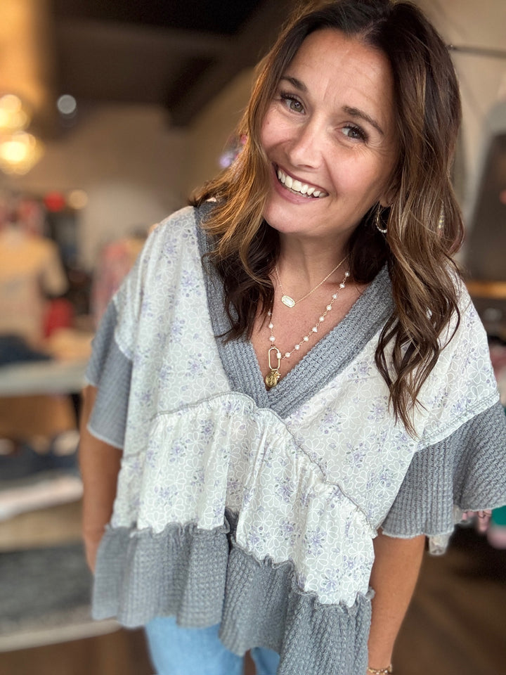 Printed Floral Woven Ruffle Top