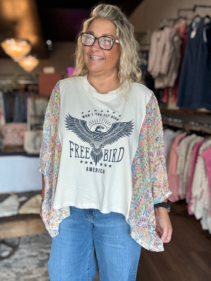 Free Bird America Boho Floral Tee