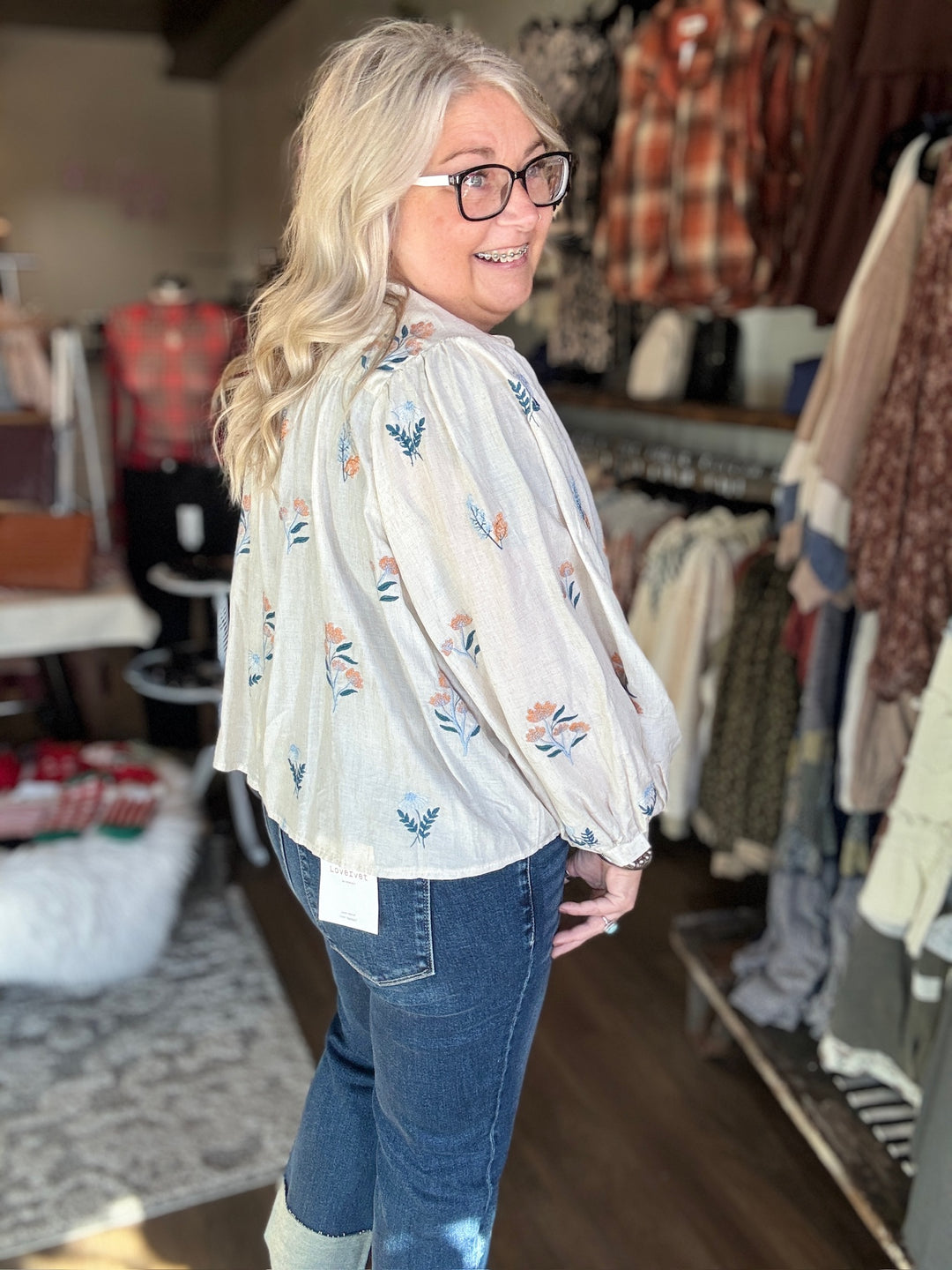 Oatmeal Floral Blouse