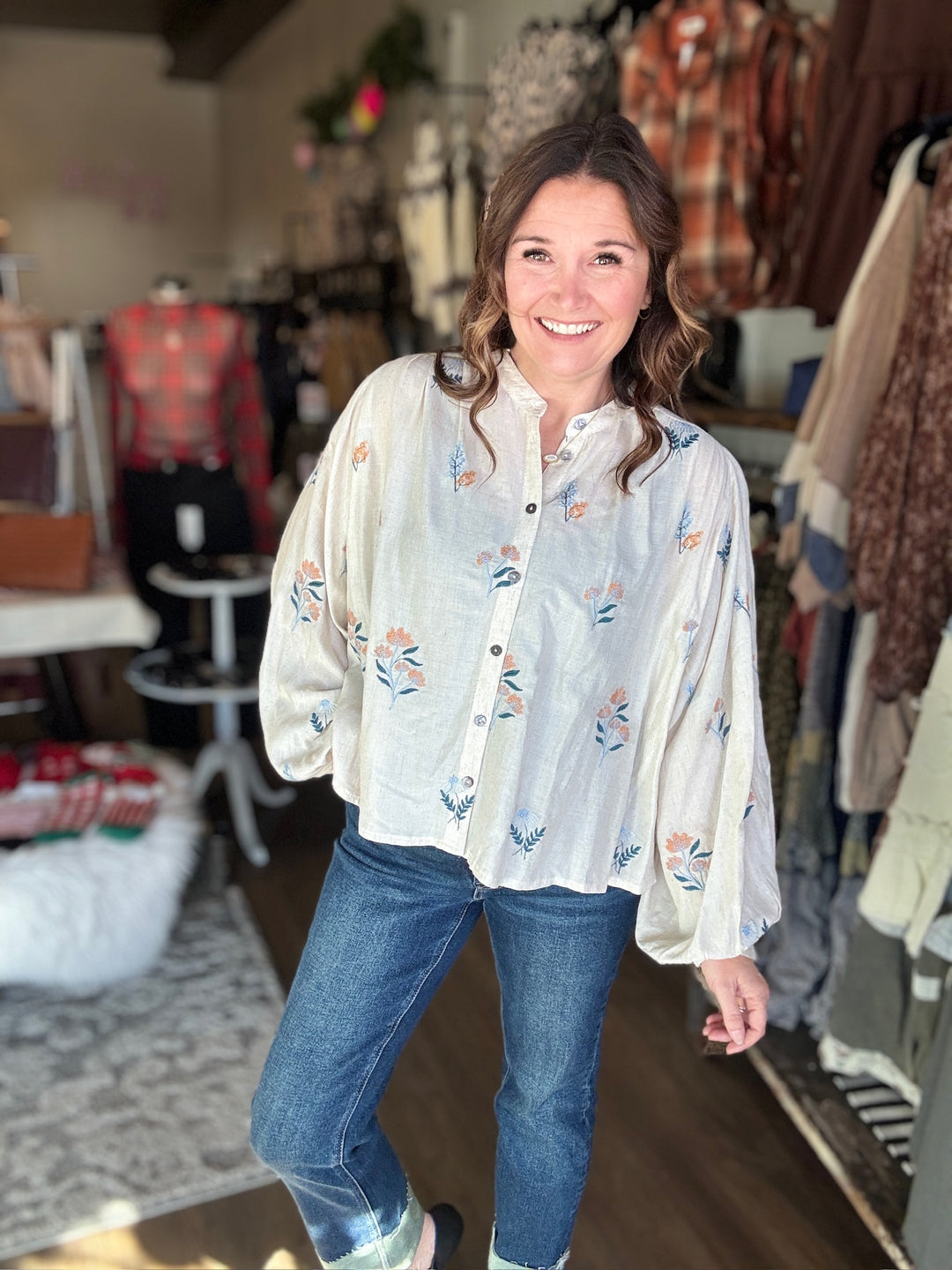 Oatmeal Floral Blouse