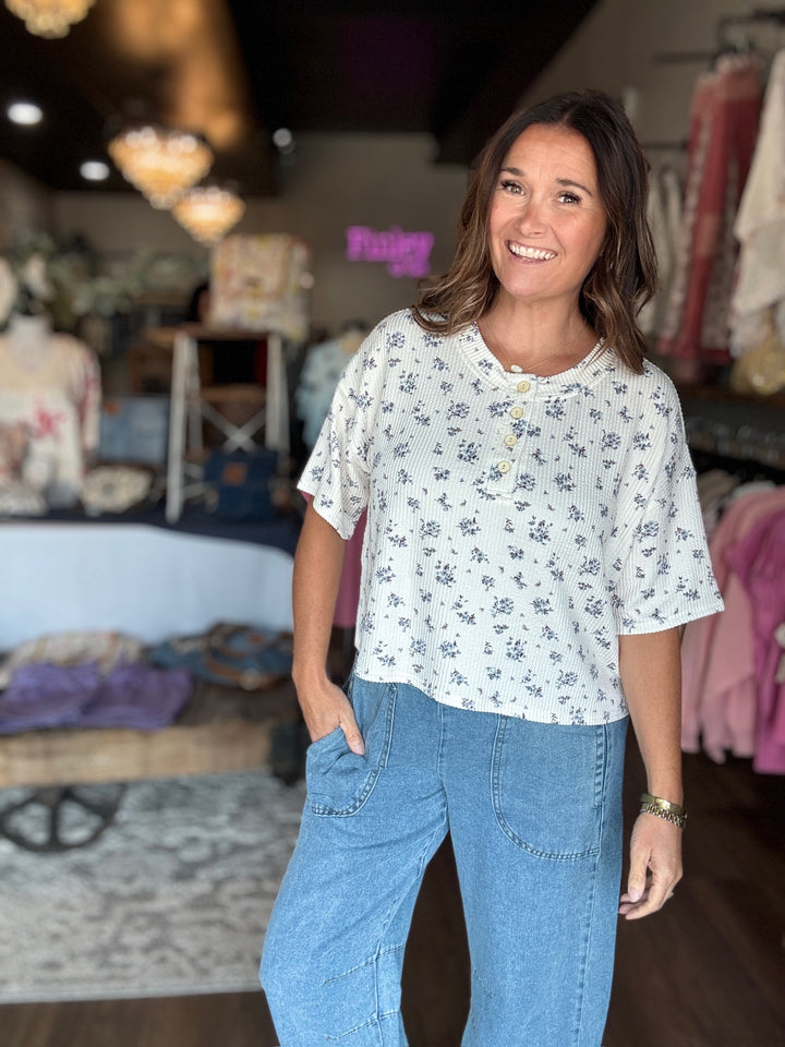 Cozy Sunday Blue Floral Tee