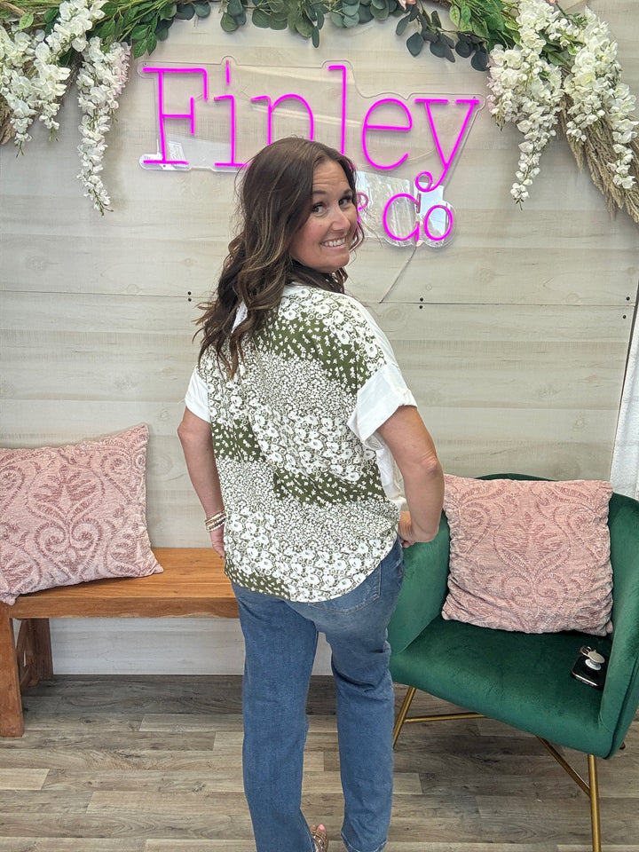 Ivory & Olive Print Top