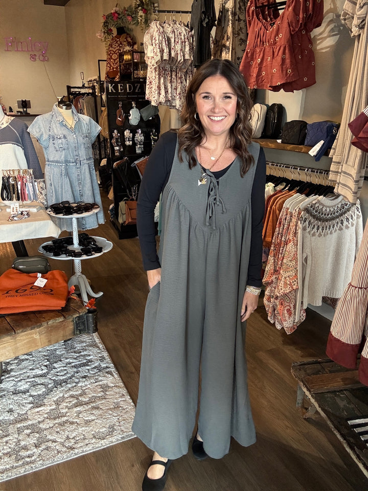 Grey Bow Sleeveless Jumpsuit