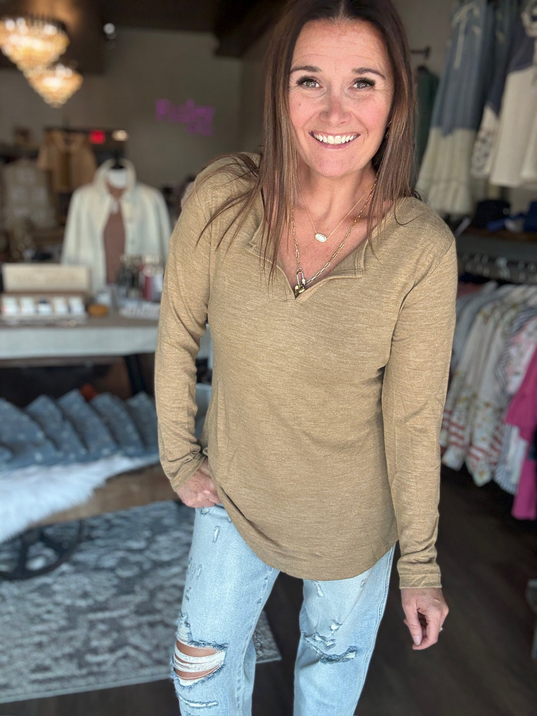 Fall Split Neck Tee
