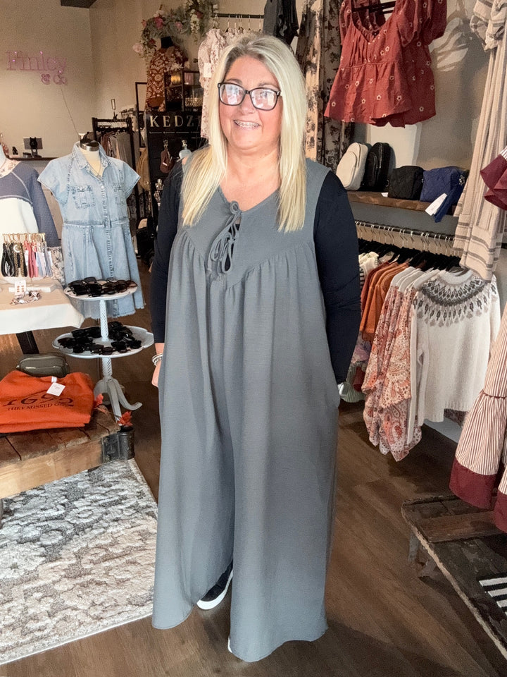 Grey Bow Sleeveless Jumpsuit
