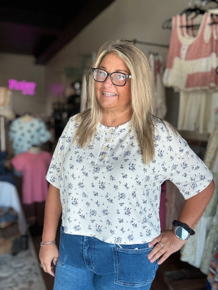 Cozy Sunday Blue Floral Tee
