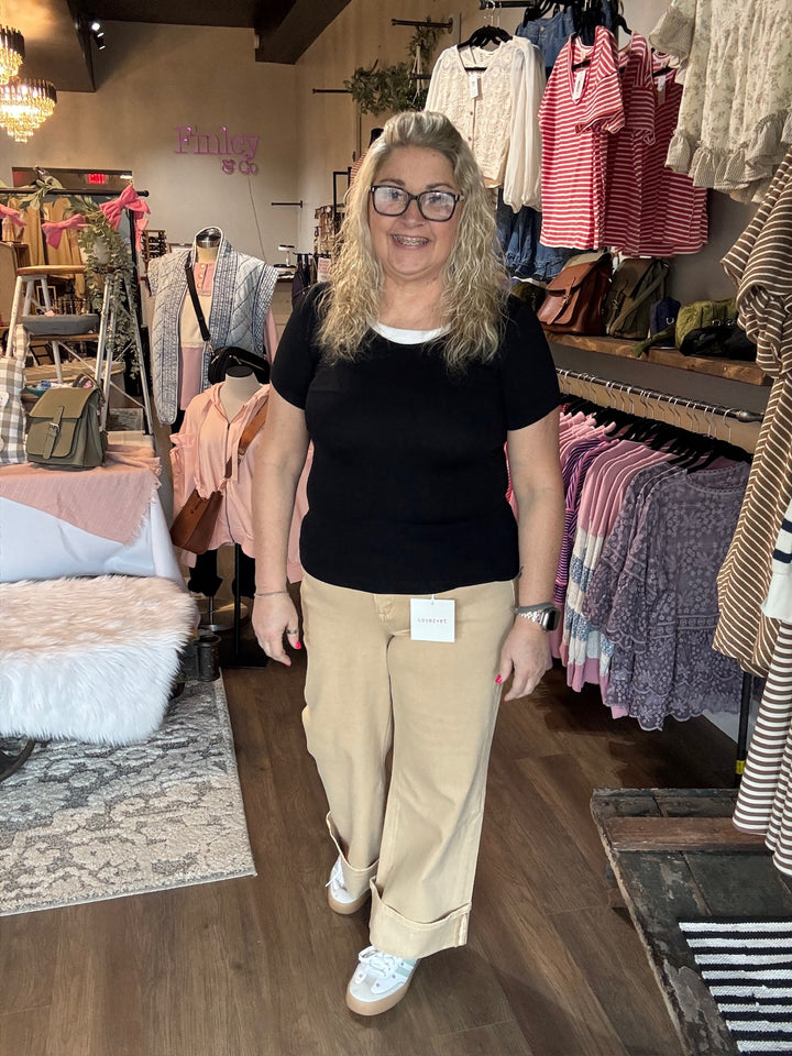 Lovervet Beige Wide Leg Cuff Jeans