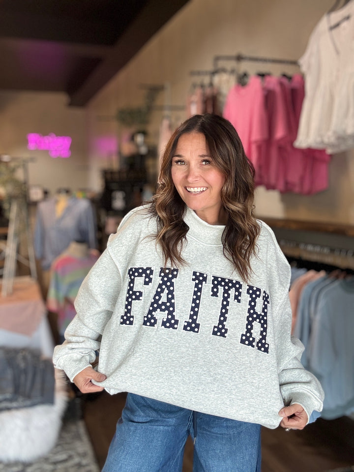 Faith Polka-Dot Mock Neck Sweatshirt