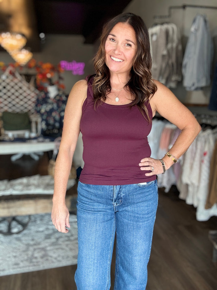 Maroon Reversible Ribbed Tank