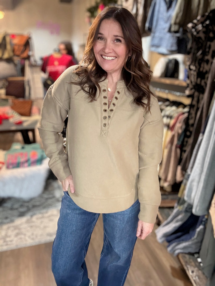 Tan V Neck Sweatshirt