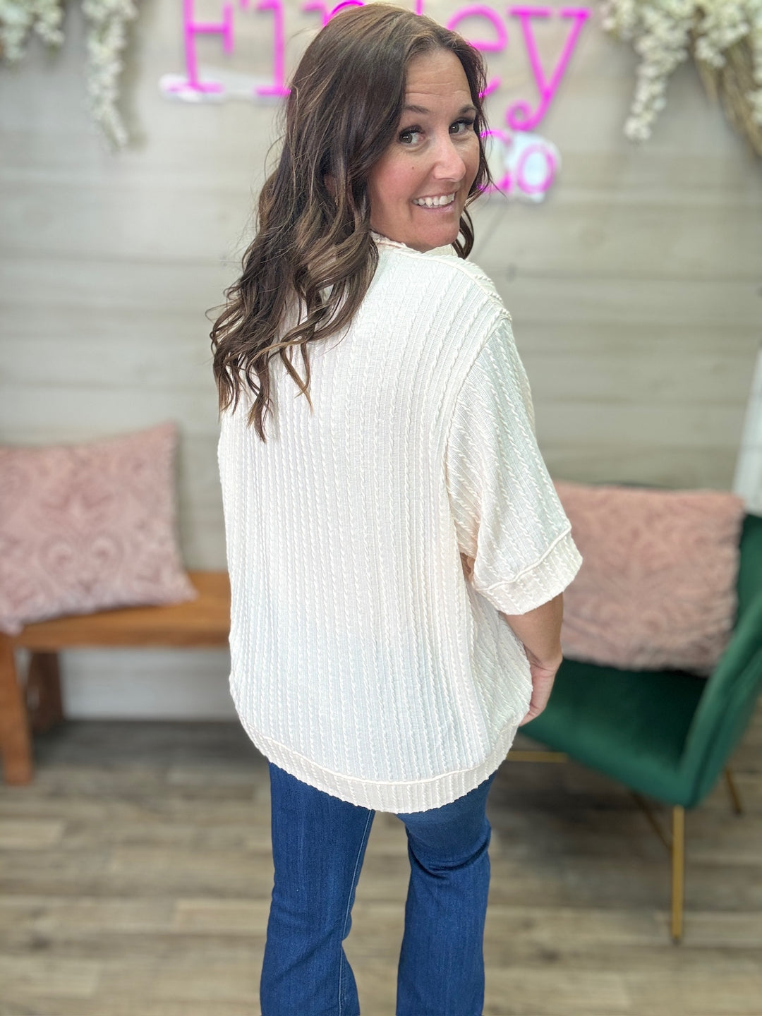 Cream Knit Collared Top